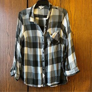 Terra & Sky gray and cream plaid shirt